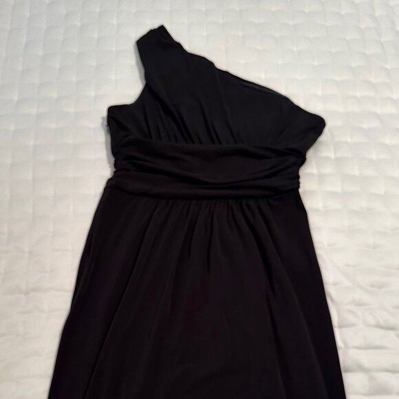 Maggie London One-Shoulder Midi Sheath Black Dress, size 16 - Picture 5 of 5